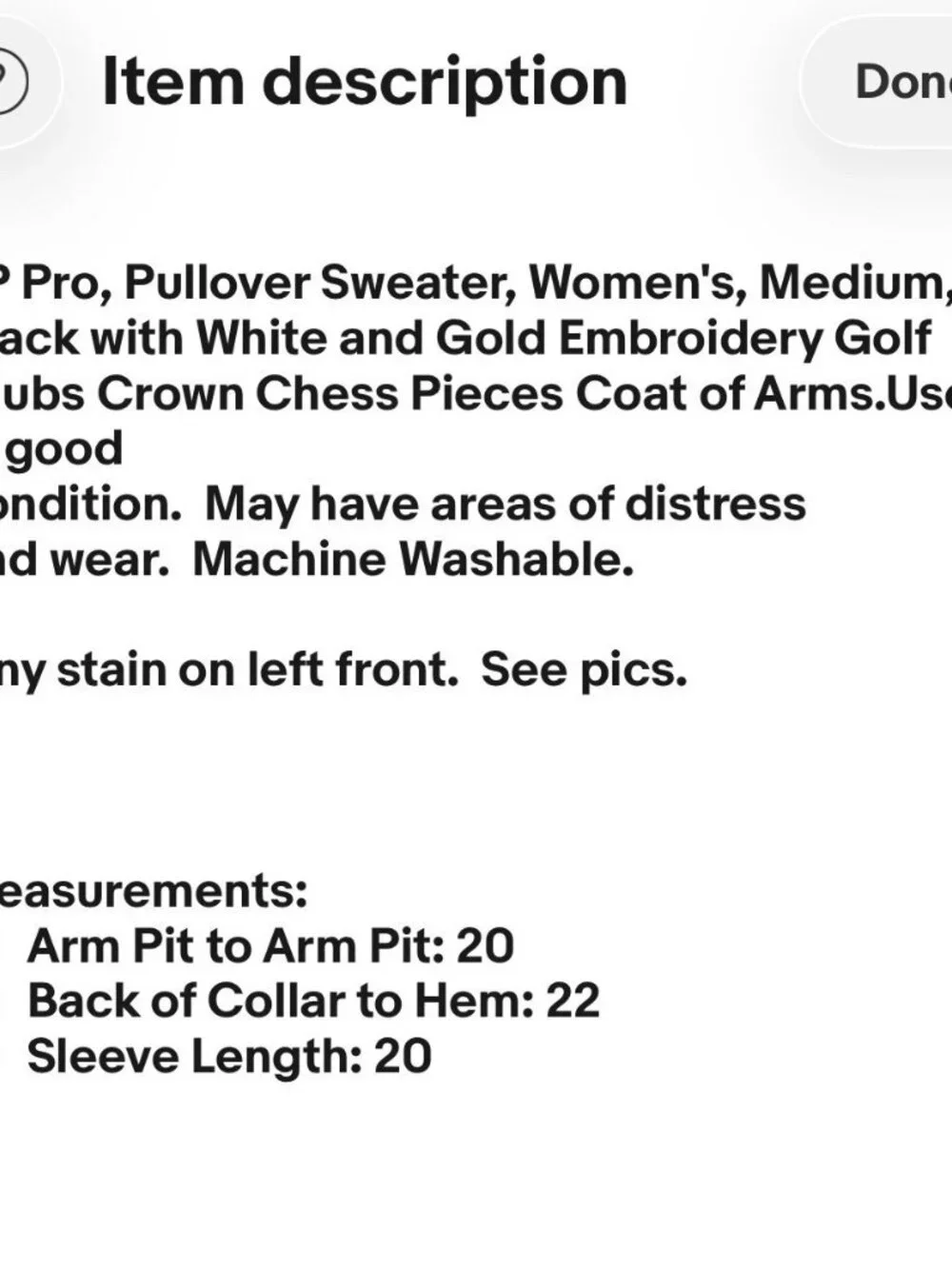 EP Pro Pullover Sweater Womens M Black with Embroidery Golf Crown Coat of Arms - Picture 11 of 11